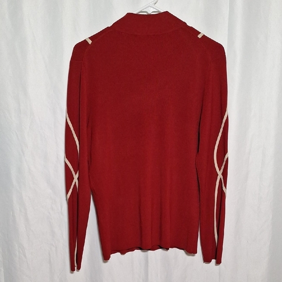 Cream and Red Cowl Neck Sweater with Elegant Design - Picture 3 of 6